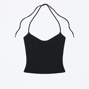 Black Fitted Backless Crop Tank Top
